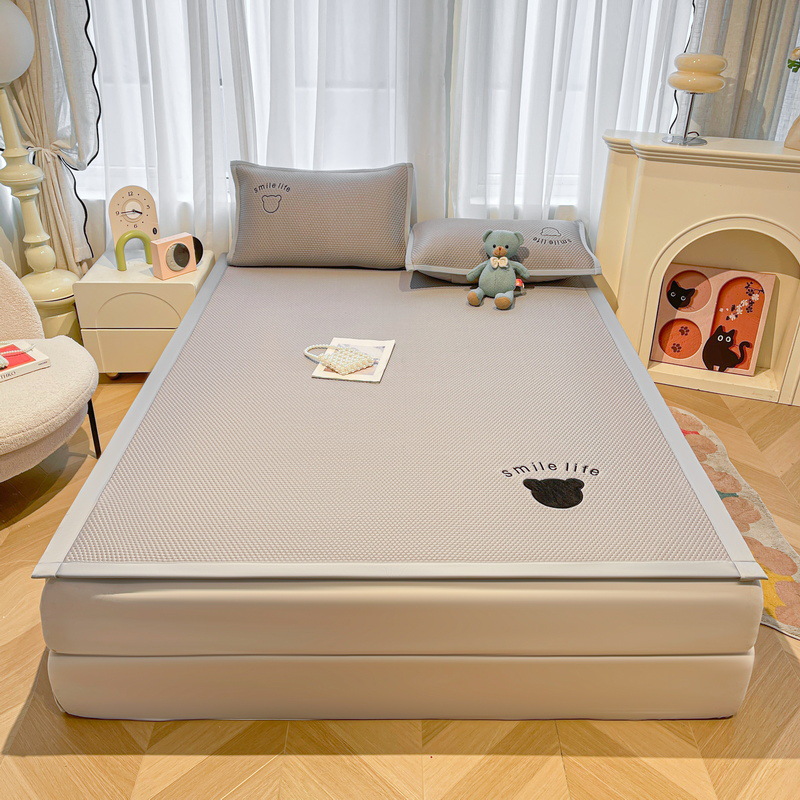 Summer Ice Bean Cooling Mat, Thickened Upgraded Version, Patchwork Embroidered Fitted Sheet, Cooling Sensation, Home Use Three-Piece Linen Set