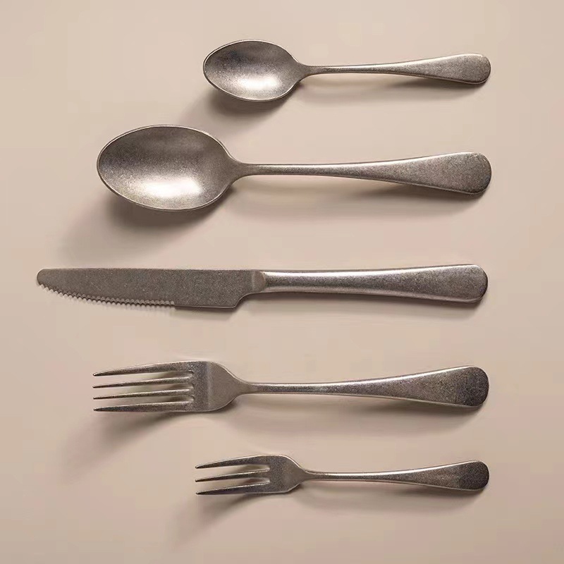 Lyon INS 304 Stainless Steel Tableware Tony Old Vintage Brushed Knife, Fork and Spoon Western Food Tableware Set