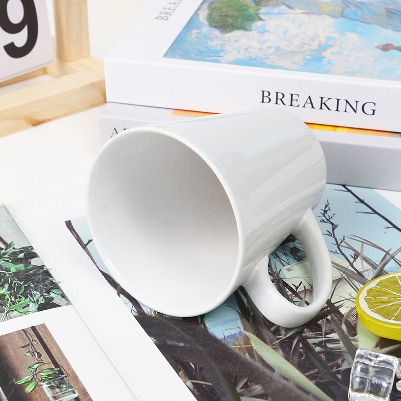 Funnel V-Shaped Ceramic Advertising Cup with Custom Pattern Conical Heat Transfer with Handle Retro High-Value Mug