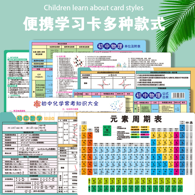 Periodic Table of Elements Junior High School Knowledge Point Cards Mathematics Physics Chemistry Formulas Equations Shorthand Manufacturer Wholesale
