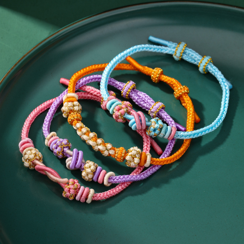 Dragon Boat Festival Bracelet Eight-Strand Dimple Knot Peach Blossom Bracelet Niche Hand-Woven Semi-Finished Hand Jewelry Gift Wholesale