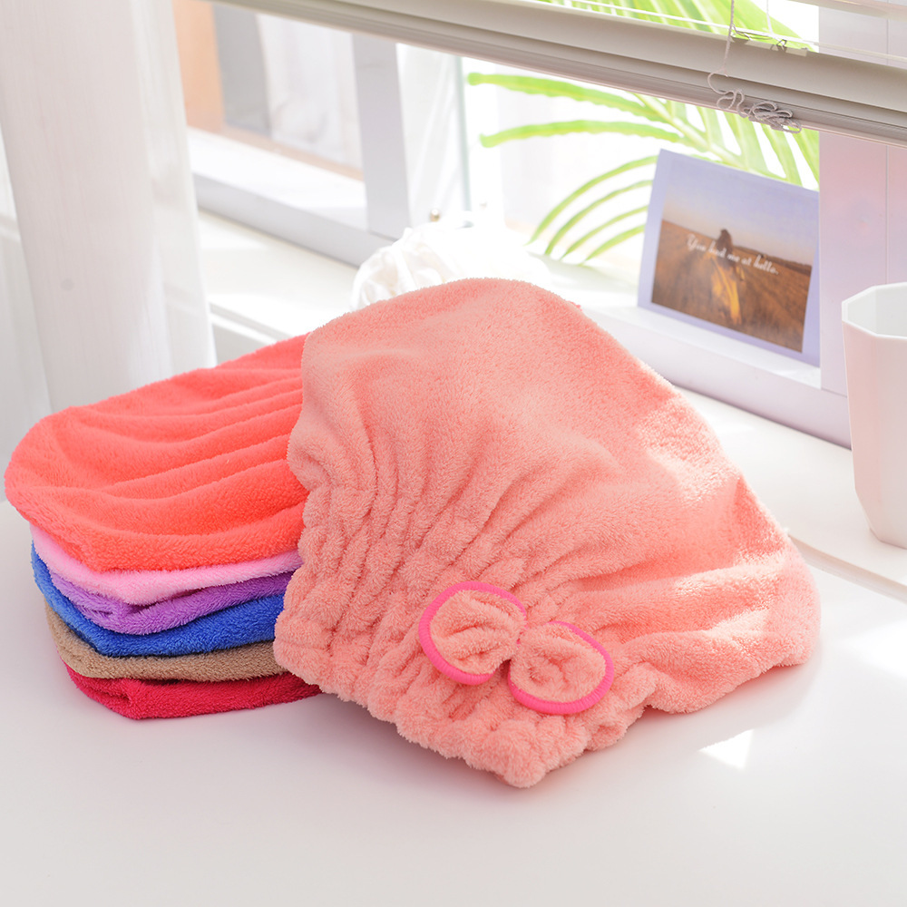 Coral fleece bow shower cap household Princess padded dry hair cap wipe head easy to dry a generation of high Yang wholesale
