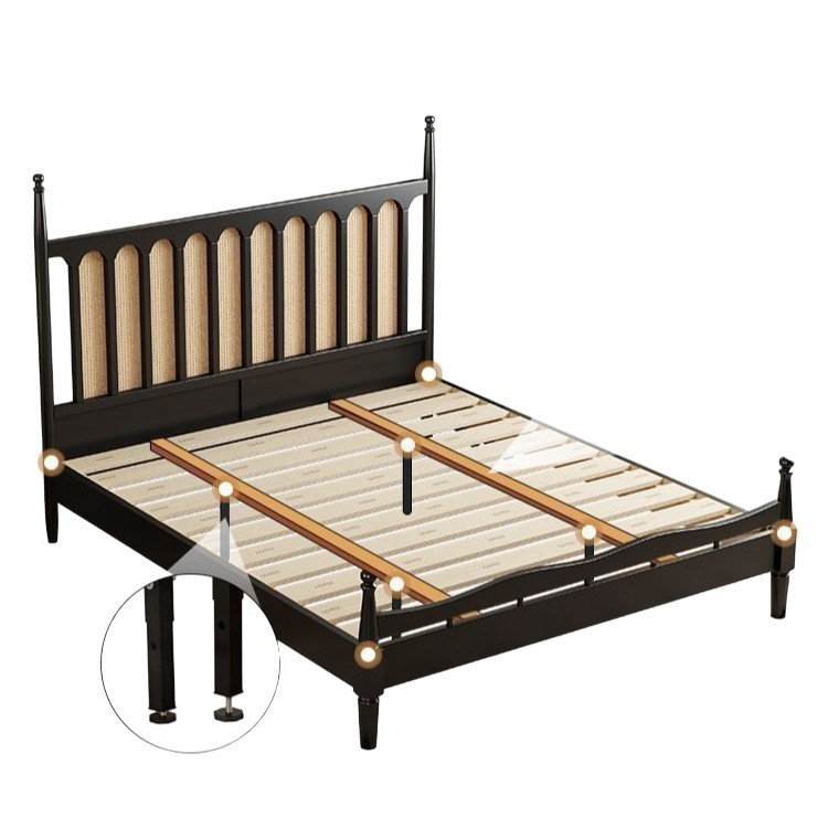 Solid Wood Rattan Bed, Antique Style, Modern Simple Master Bedroom Bed, Bedroom Complete Set of Furniture, Antique Style Bed, American Retro Bed