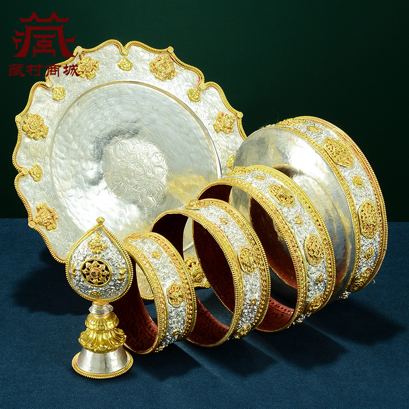 Handmade Manza Plate Ornaments Nepal Copper Gilt Silver Carved Manza Tea Compass Household Indoor Manza Plate