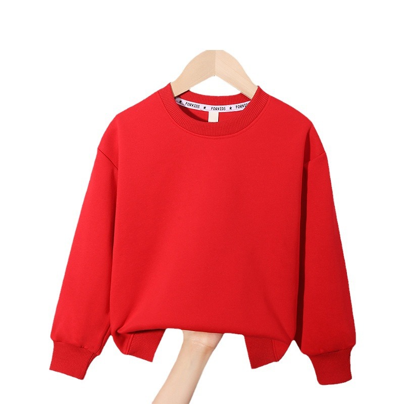 Chinese Cotton Crewneck Children's Shoulder Sweater Solid Color Loose Long Sleeve Base Shirt Boys and Girls Casual Sports Fashion Top