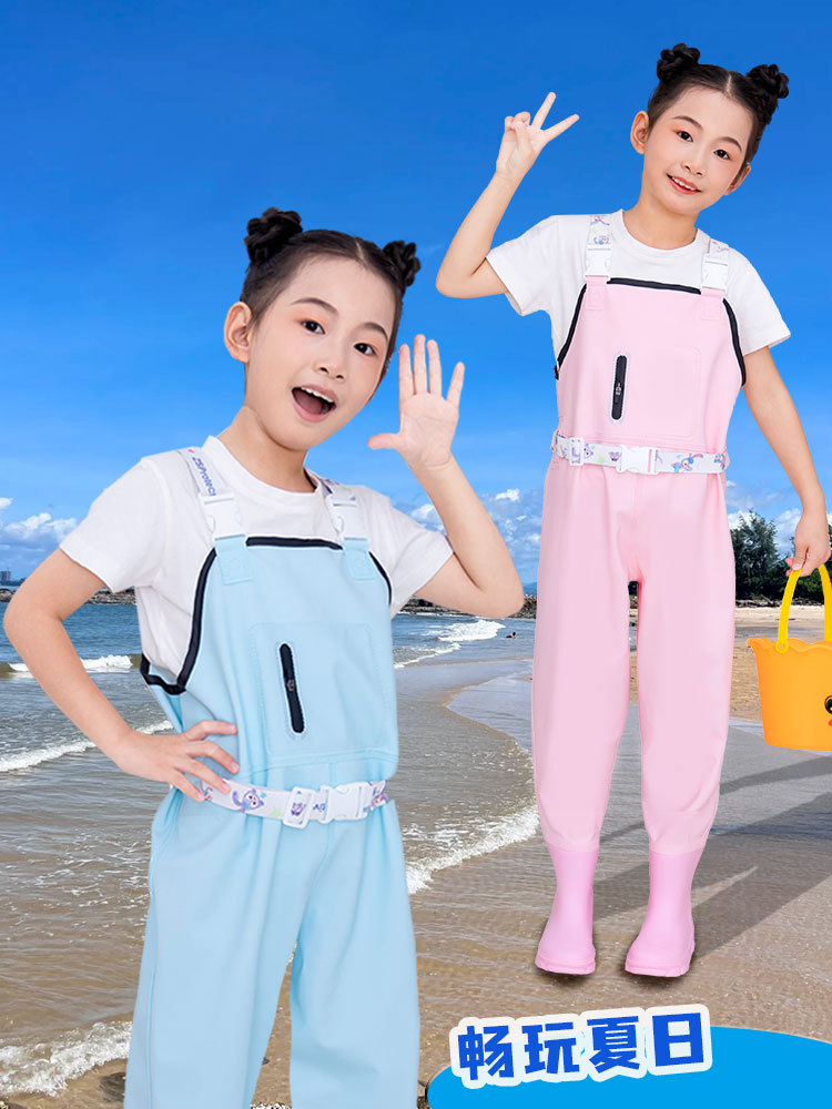Children's water pants play water wading kindergarten waterproof clothes catch the sea boys and girls children rain boots catch fish rain pants Beach