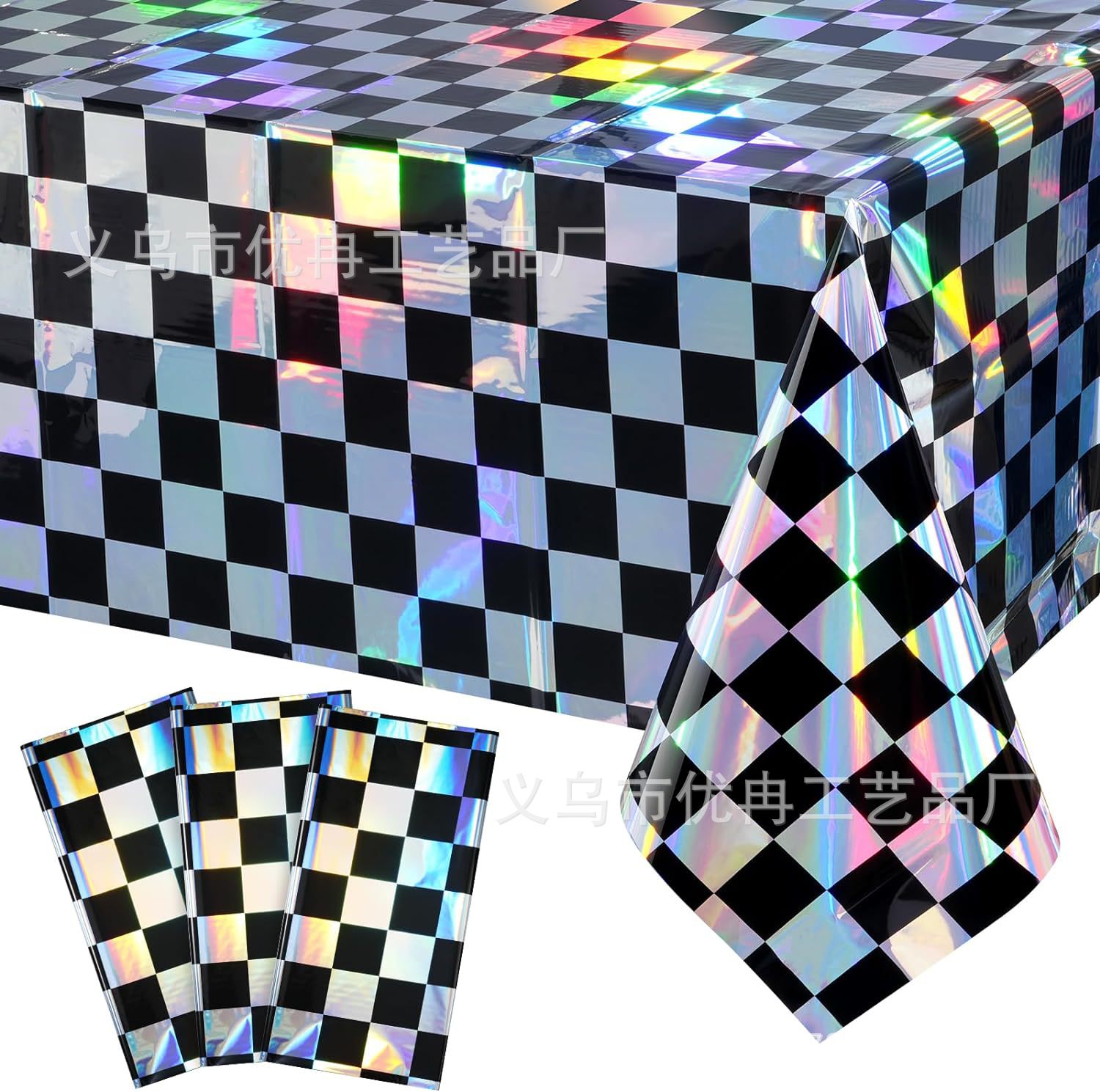 Aluminum mold fluorescent track racing track black and white checkered tablecloth disposable pe plastic dining cloth tablecloth table