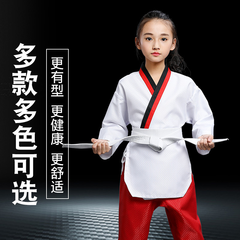Children's and Adults' Long-Sleeved and Short-Sleeved Taekwondo Uniforms for Men and Women, Spring and Summer Taekwondo Training Uniforms, Trendy Taekwondo Clothing