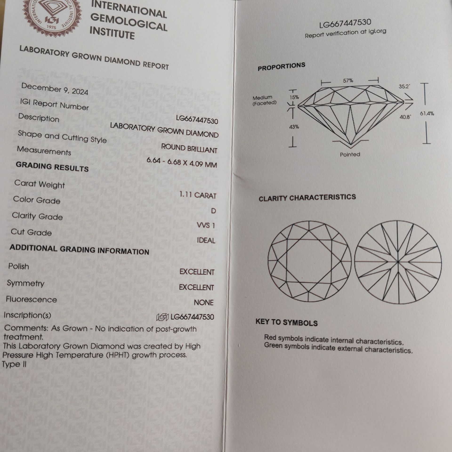 One Carat Diamond Vvs1 Loose Diamond Cultivated Diamond