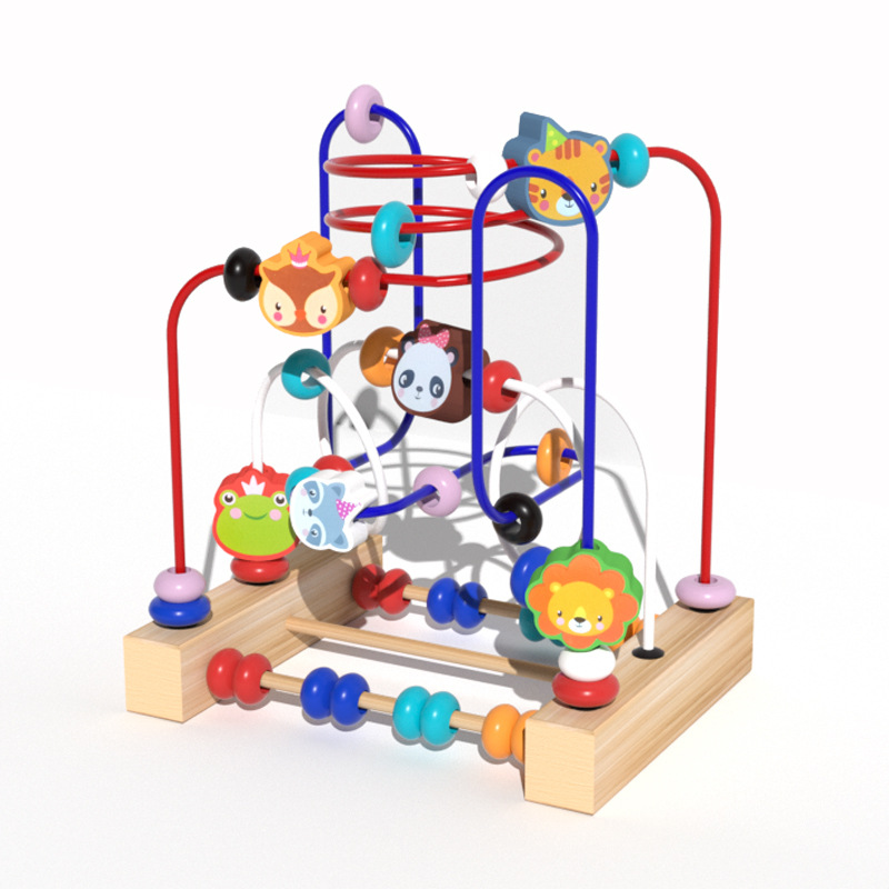Multifunctional Animal Beads Baby Wooden Three-track Beaded Toy Hand-eye Coordination Training Early Education Educational Building Blocks