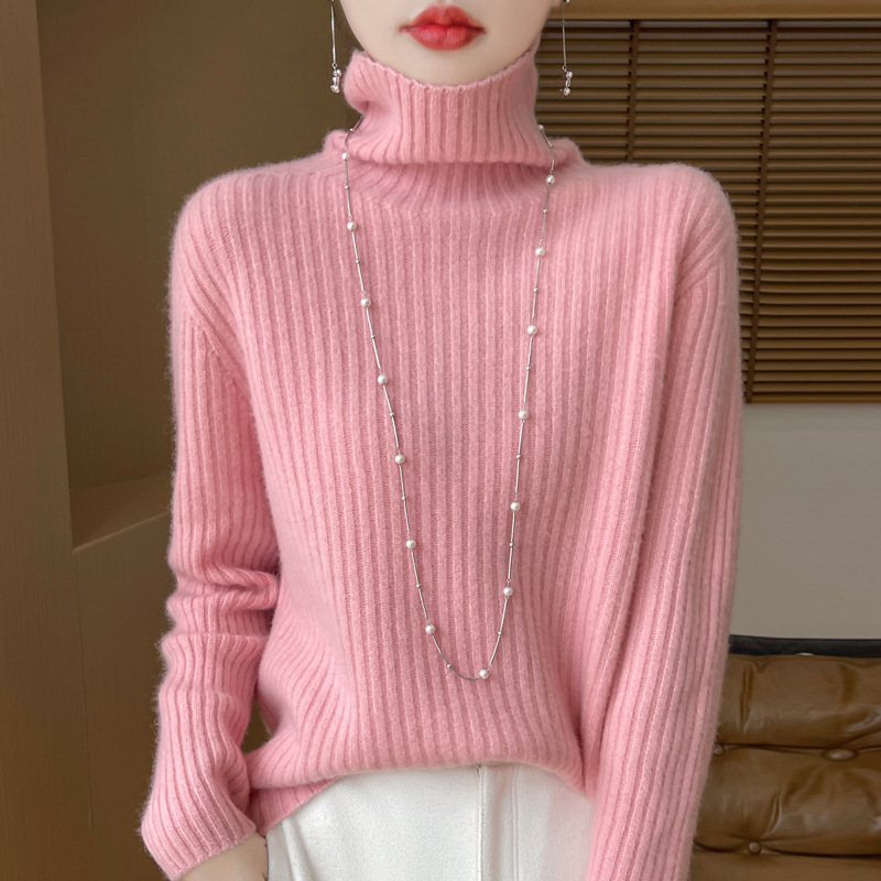 Первая линия одежды высокий воротник 100% чистая шерсть свитер женский утолщенный свитер корейский универсальный кашемировый вязаный базовый свитер