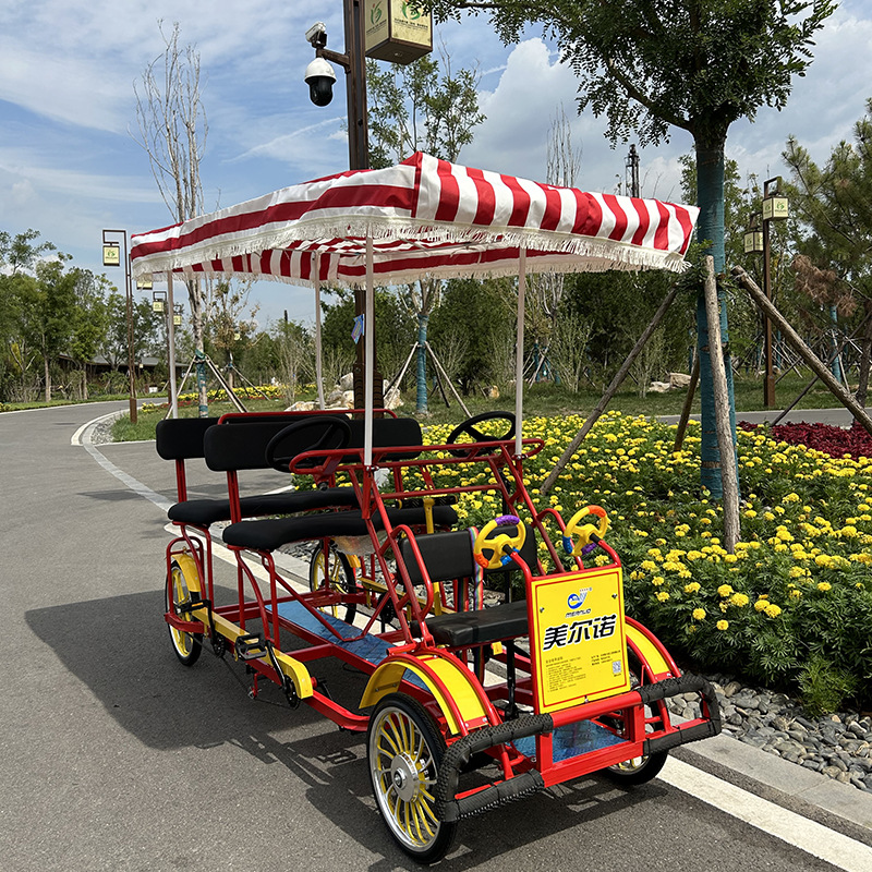 Four-Person Double-Row Pedal Bicycle, Multi-Person Riding Green Road Scenic Spot Sightseeing Bike, Leisure Couple Park, Four-Seater and Four-Wheel