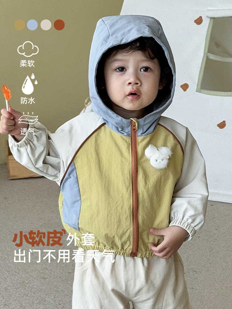 Модные топы для детей 2025, новые осенние вещи для мальчиков, топы с капюшоном в стиле патчворк, корейская осенняя одежда