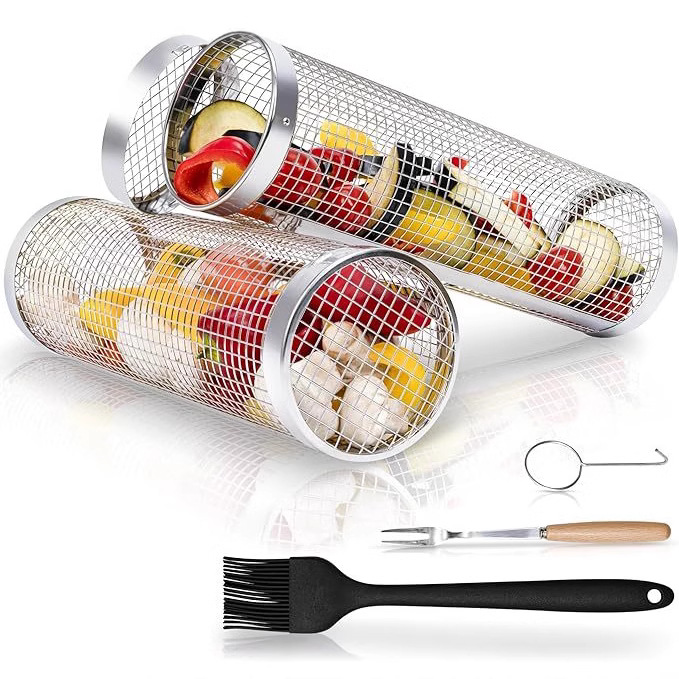 Кастомизированная сетка для барбекю, уличная решетка из нержавеющей стали, роликовая круглая сетка для угольного гриля