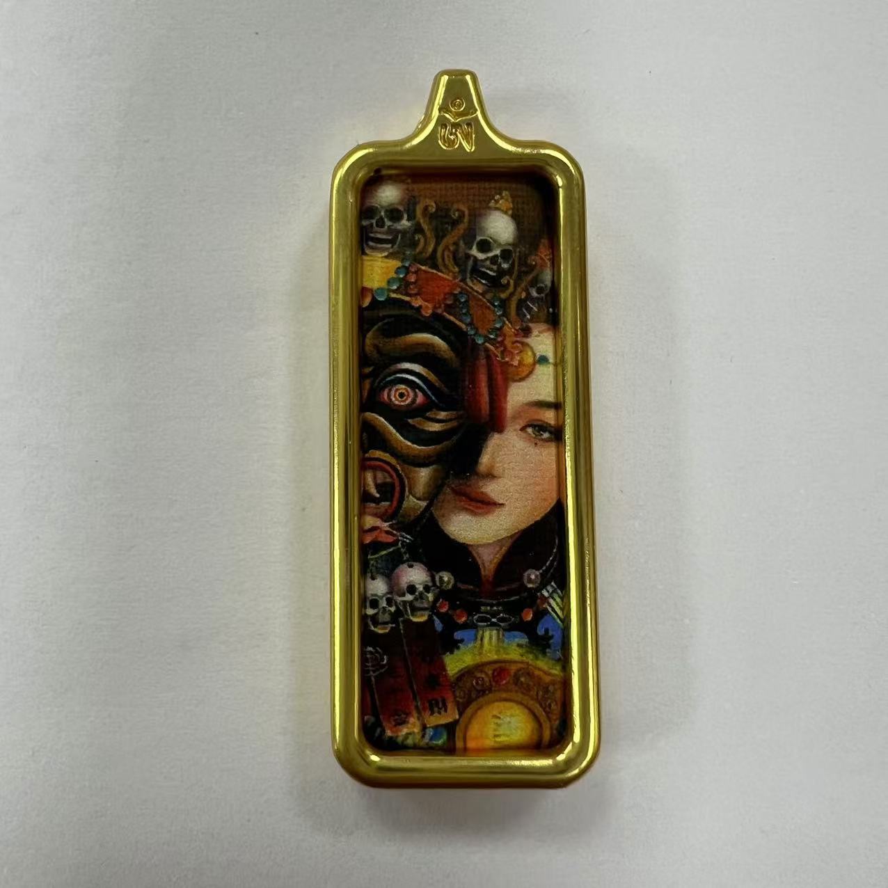 Small square titanium steel thangka painting box hand-painted gold eight patron saint yellow god of wealth Zakiram thangka pendant