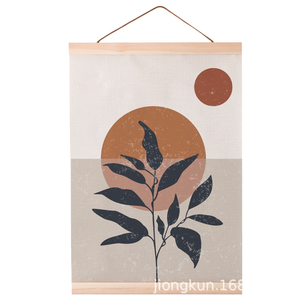 Scroll painting solid wood hanging axis painting according to the drawing processing cross-border foreign trade scroll linen cloth painting art hanging painting processing