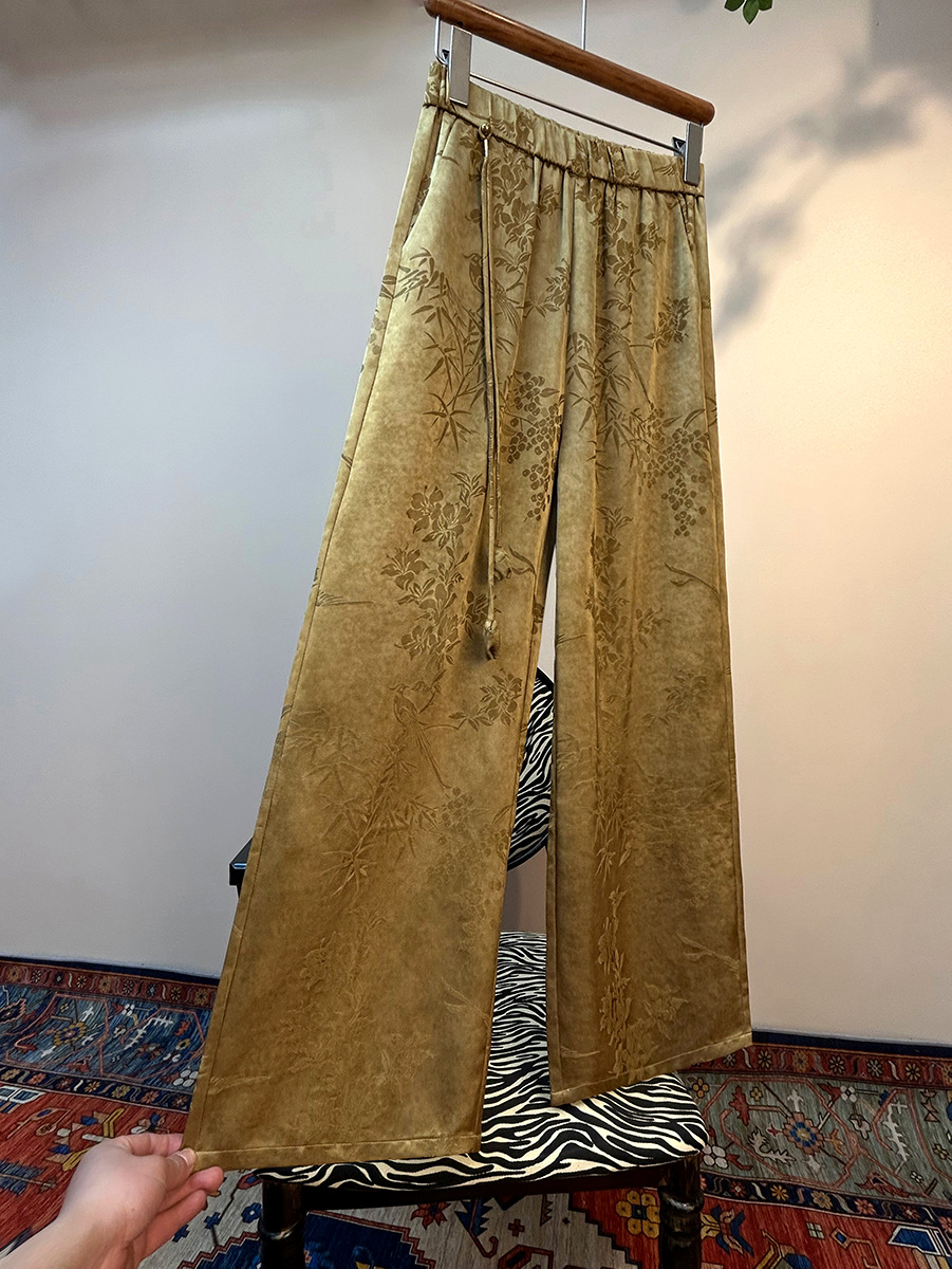 Spring and Summer 2025 New Jacquard Straight Pants Fuguizhu New Chinese Style National Style Selected Fabric Tassel Women's Pants