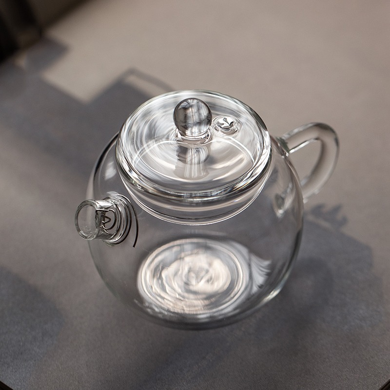 Glass small pot small giant wheel health teapot heat-resistant glass mini teapot with lid kung fu transparent hand-held pot