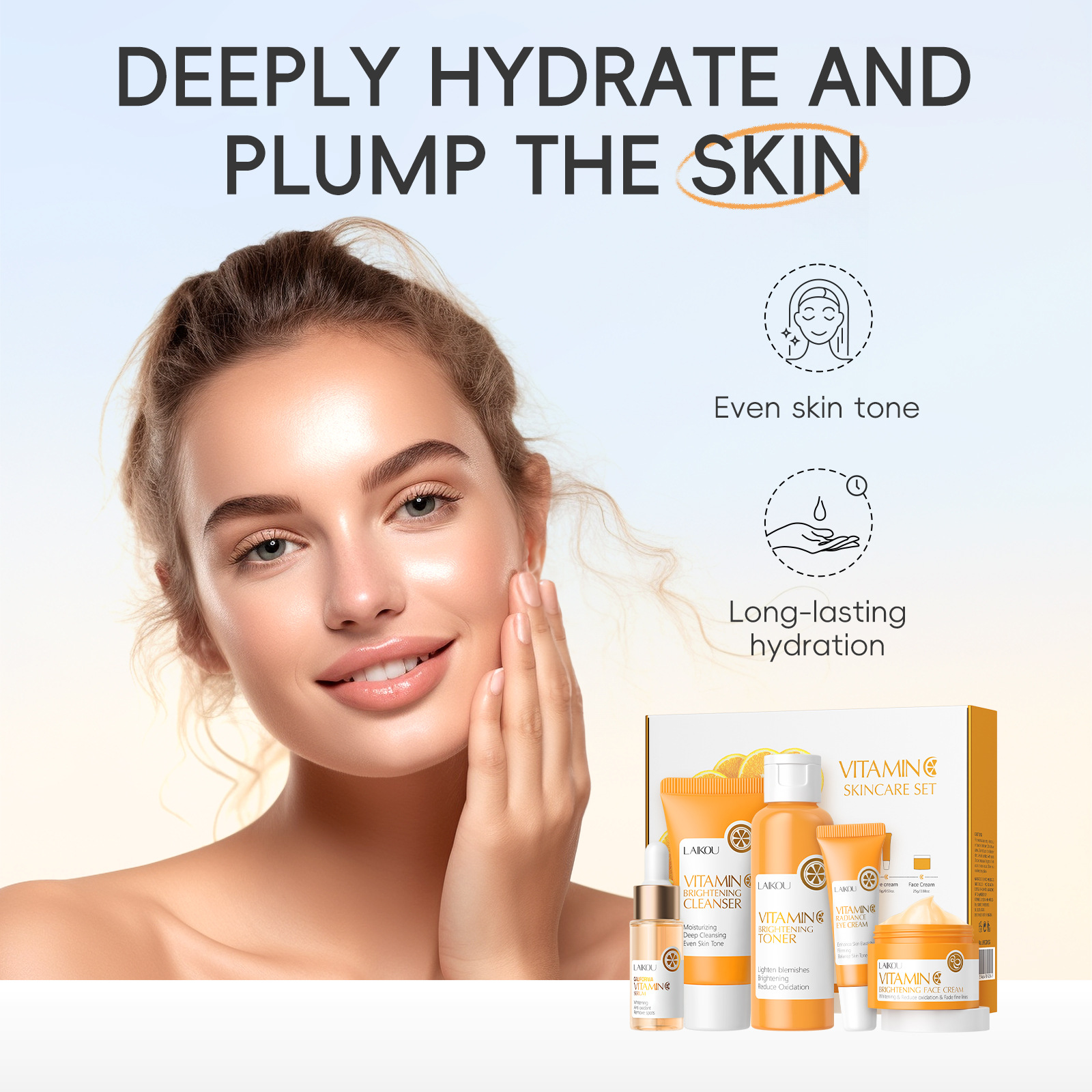 Cross-Border Laikou Vitamin C Series Skin Care Product Set 5-Piece Set Cleansing Toner Essence Eye Cream Essence Cream