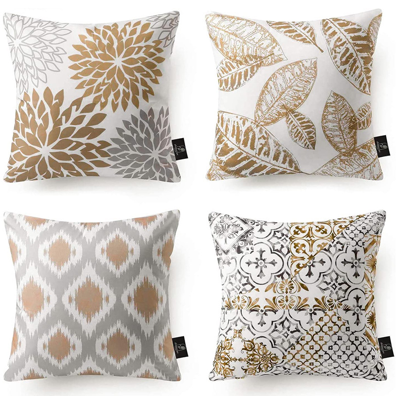 Cross-border popular simple geometric printing abstract floral linen pillowcase peach skin sofa pillowcase cushion cover