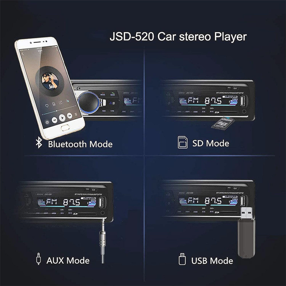 JSD520 cross-border new spot car Bluetooth MP3 single ingot car card U disk FM radio Bluetooth MP3