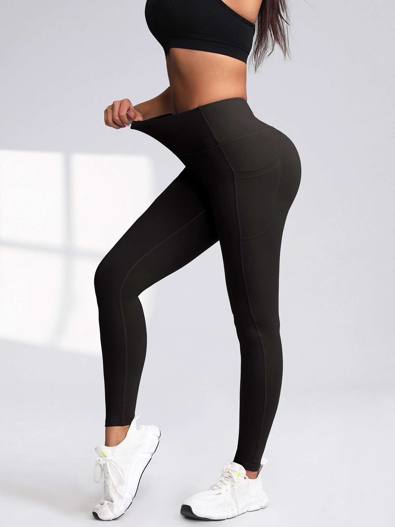 High-Waisted Tummy Control Peach Butt Nude-Feel Yoga Pants for Women, Solid Color, Quick-Drying, Breathable, Side Pocket Running Sports Pants for Women, Can Be Invoiced