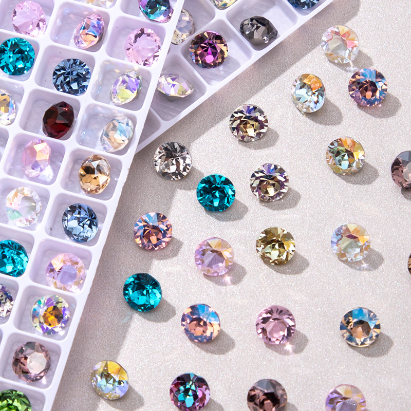 Sparkling Nail Art Jewelry Diamond Shi Yue Surface Round Diamond Pointed Bottom 33 Faceted Sparkling Glass Diamond Nail Stickers Accessories Diamond Wholesale