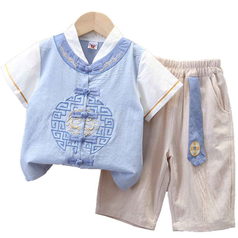 Children's Clothing Boys Hanfu Summer Thin Ancient Costume Two-piece Set Children's New Guoxue Ancient Style Childe Master Tang Suit