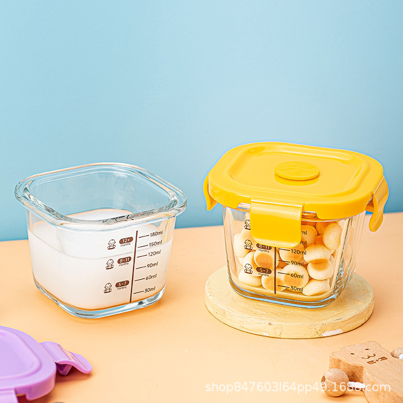 Square Round High Boron Glass Food Supplement Box Food Supplement Bowl Kidsren's Baby Scale Food Grade Fresh-Keeping Box Lunch Box Lunch Box