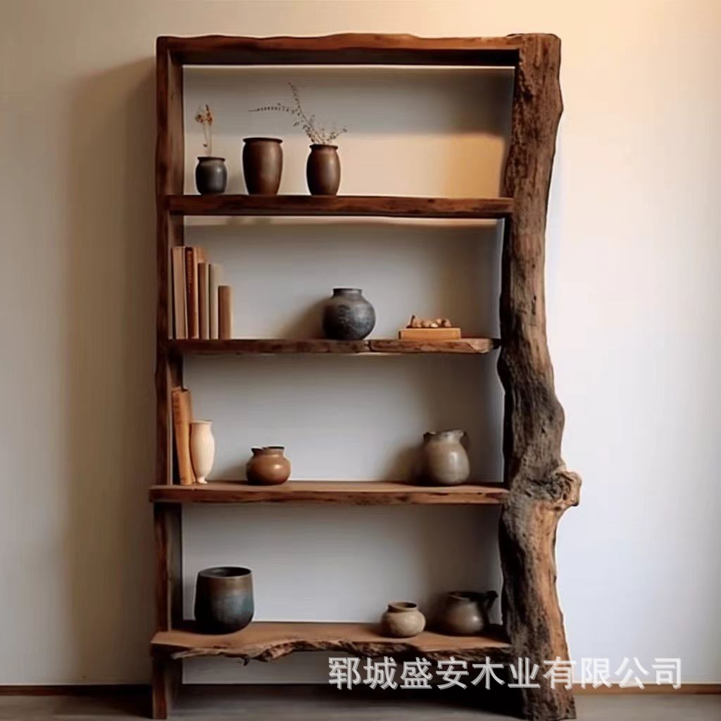 Old Elm Style Bookshelf Storage Rack Floor Multi-layer Antique Rack Storage Display Cabinet Furniture Solid Wood