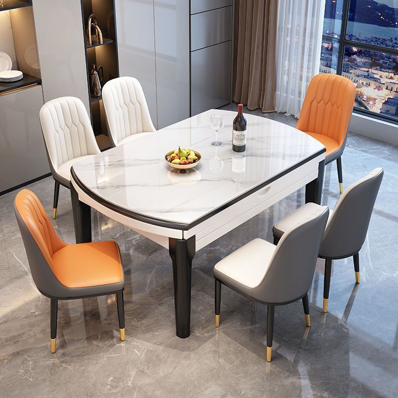 Rock Plate Dining Table Dining Chair Combination Small Apartment Simple Modern Household Solid Wood Dining Table Round Table Retractable Folding