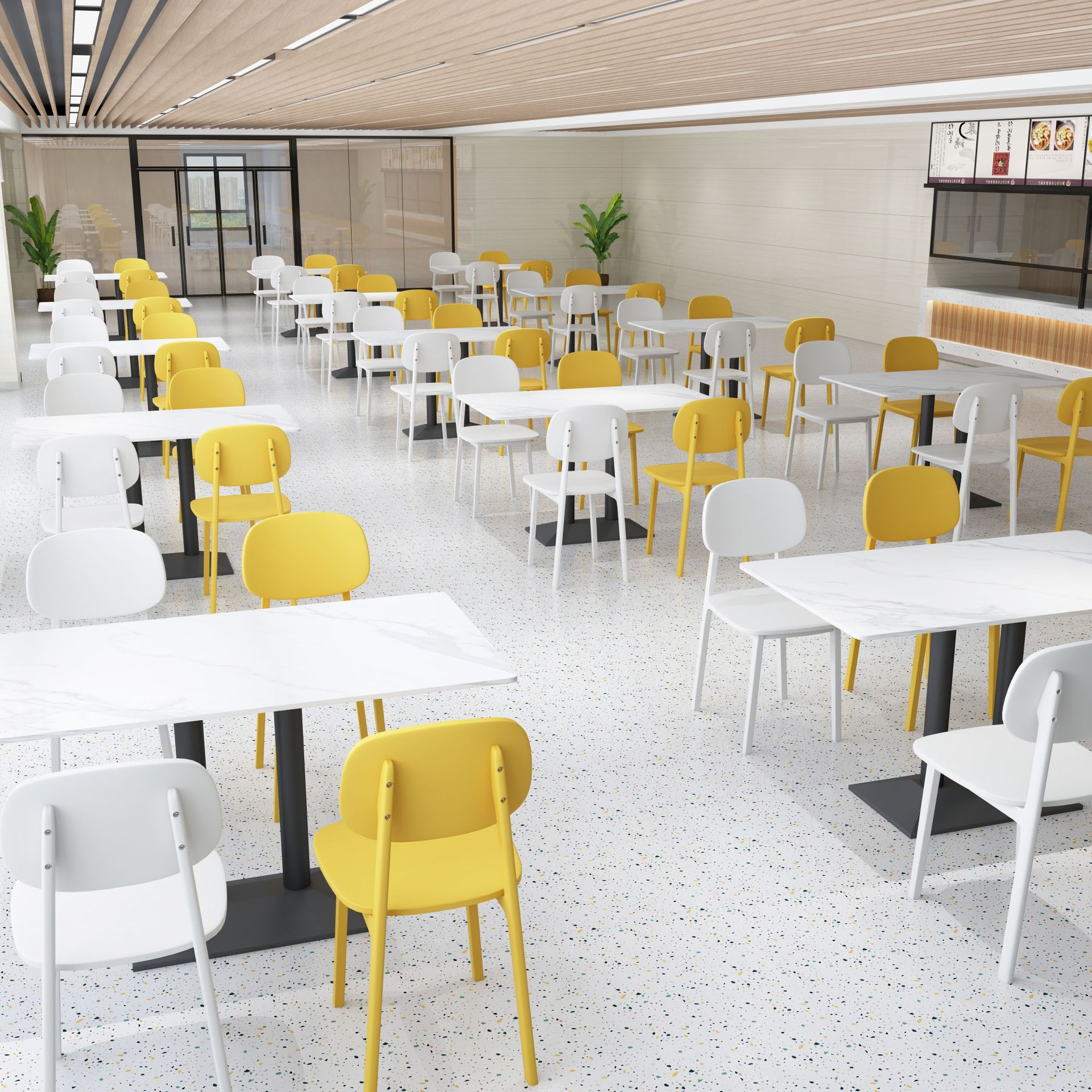 School Student Canteen Dining Table and Chair Combination Slate Company Factory Employee Canteen Restaurant 4-Person One-Piece Table and Chair