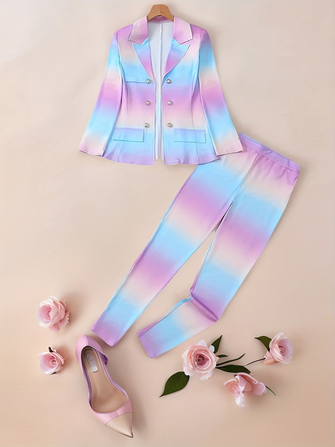 2025 New Cross-Border Dropshipping 2025 Sets of Gradient Color Double-Breasted Elegant Suit Suits