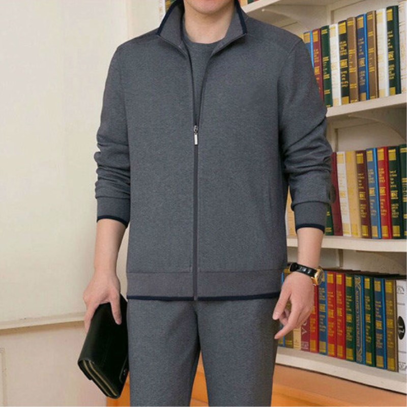 Middle-aged and elderly fleece-lined thick warm fashion brand sweater suit men's dad wear spring and autumn sports leisure two-piece suit