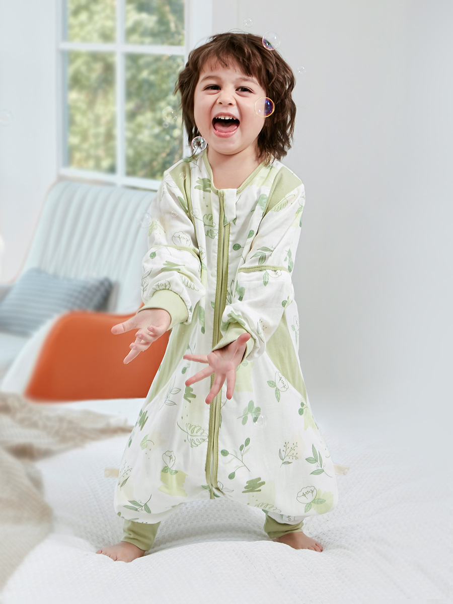 Baby Sleeping Bag Leg Split Sleeve Bamboo Fiber Climbing Wear Bamboo Cotton Gauze Baby Summer Children Pajamas Class A Antibacterial