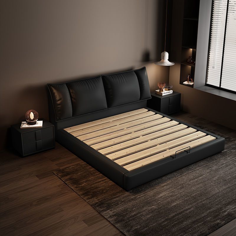 Minimalist Italian Leather Bed Double Bedroom Black Master Bedroom Large Bed Elephant Ears Storage Light Luxury New Product