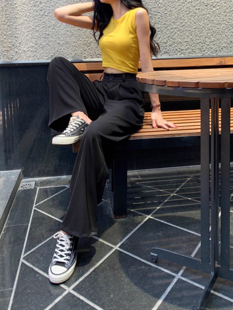 Korean Style Spring, Summer and Autumn Slim and Drapey Loose Floor-Length Wide-Leg Pants for Women, Formal Trousers, High-Waisted Casual Pants for Women