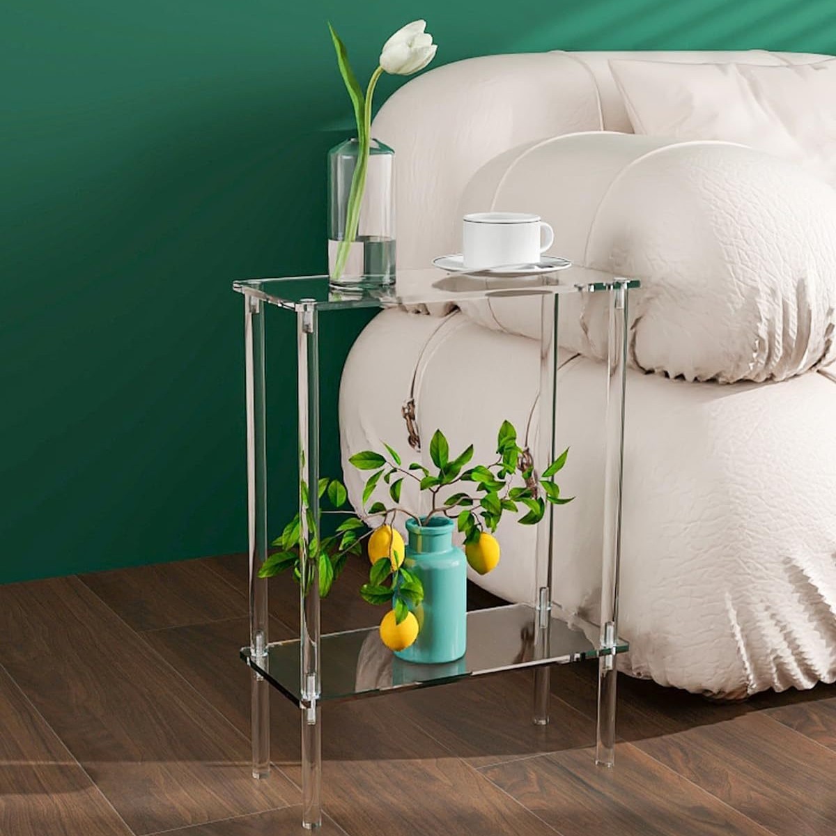 Cross border acrylic small end table beverage table, small bedside table, for sofa, living room, bedroom, easy to assemble