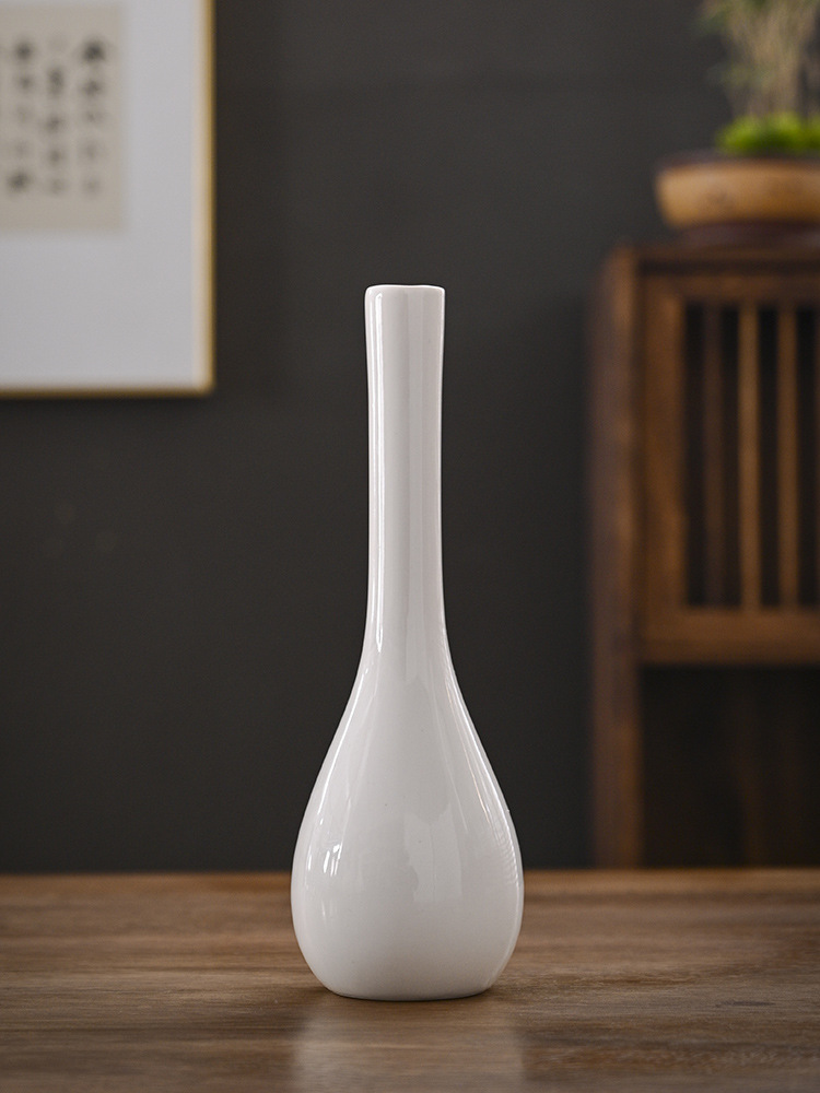 White Jade Net Bottle Tea Ceremony Flower Inserter Home Decoration Desktop Green Ceramic Small Vase Guanyin Bottle Buddha Zen Vase