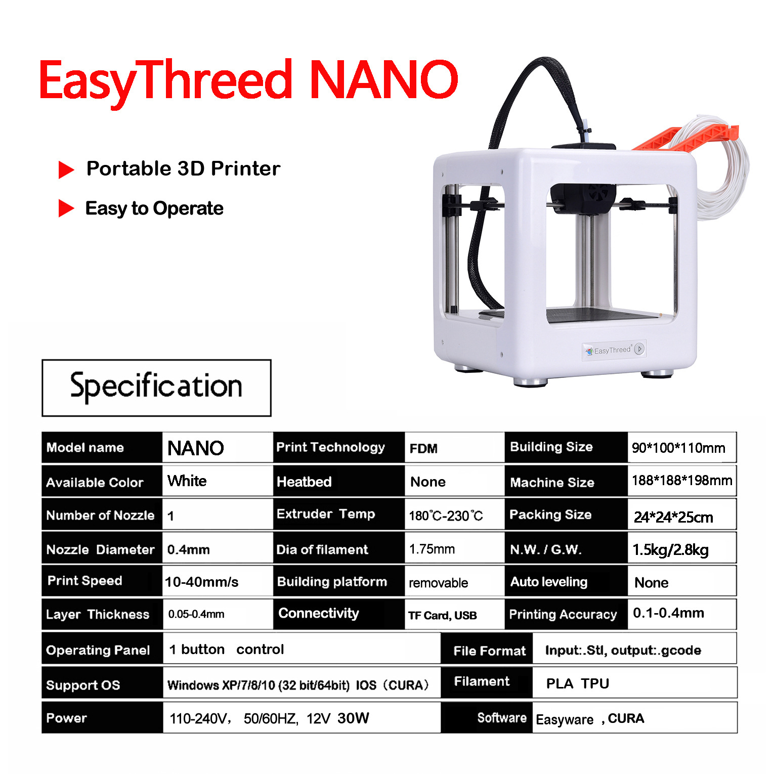 EasyThreed NANO Shenzhen 3D printer manufacturers toy home desktop small mini 3D X20
