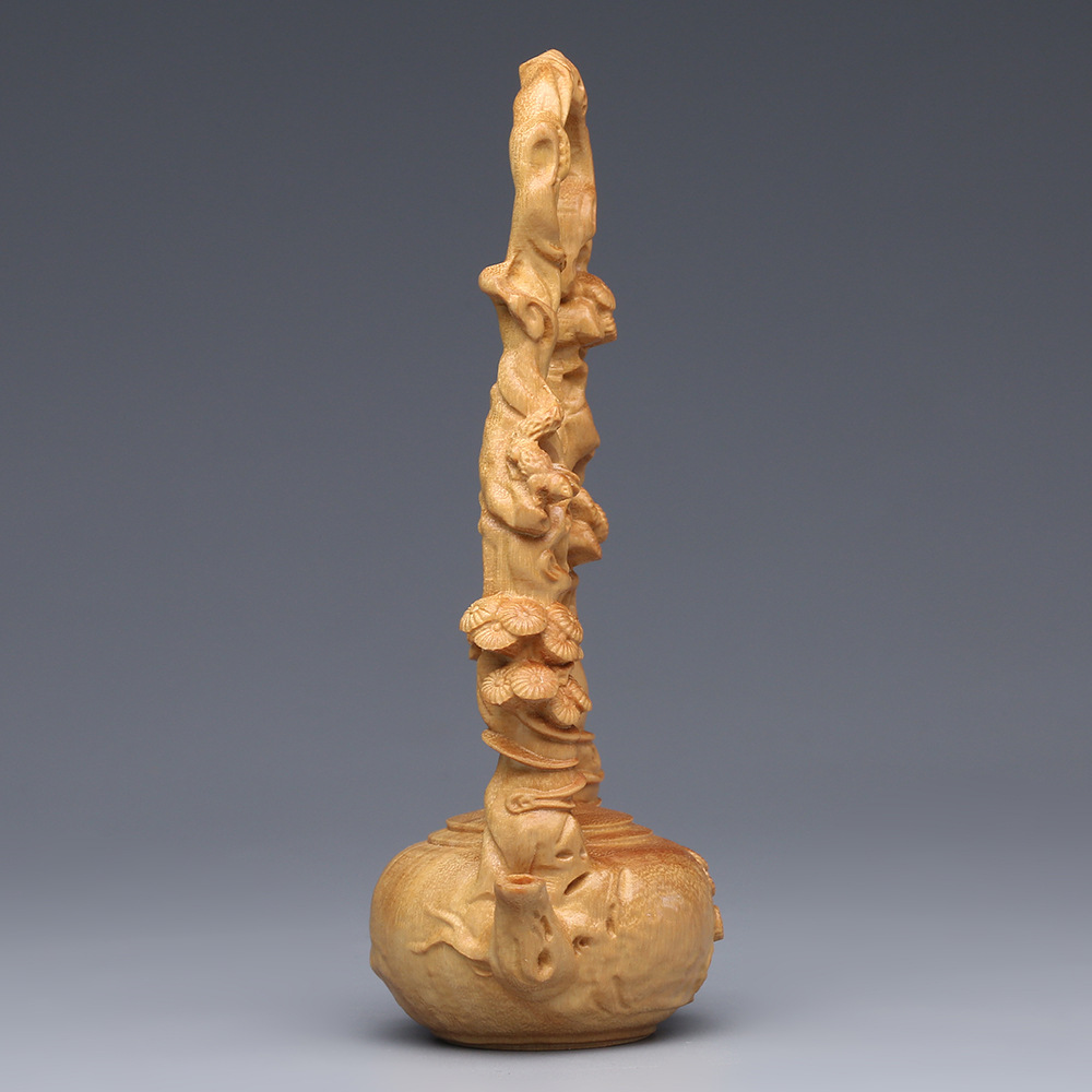 Chinese-Style Decorative Piece with Carved Cypress Wood, Dongpo Teapot Stand, Solid Wood Display Rack for Teapots, Home Living Room Decoration