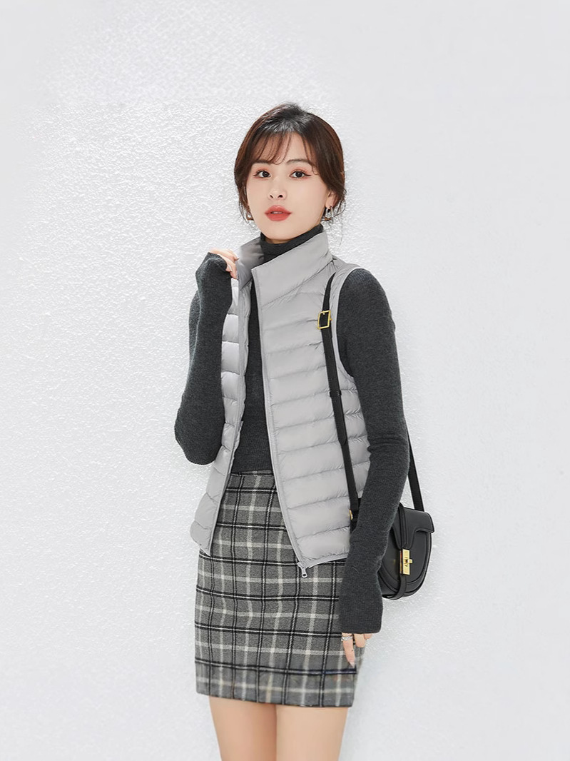Cross-Border Tanktok Autumn and Winter New Lightweight down Jacket Women's Casual Vest Fashion Waistcoat Stand Collar Vest