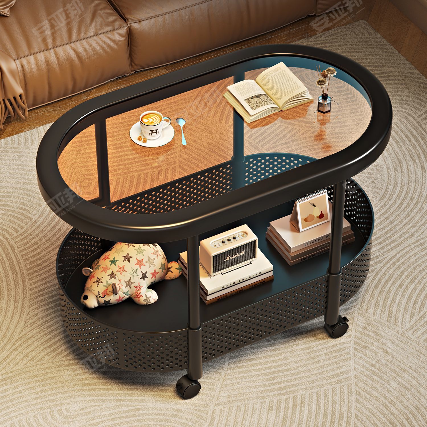 Кремовый стиль, мобильный кофейный столик, комплект мебели, многоуровневые полки, кофейный столик, боковой столик