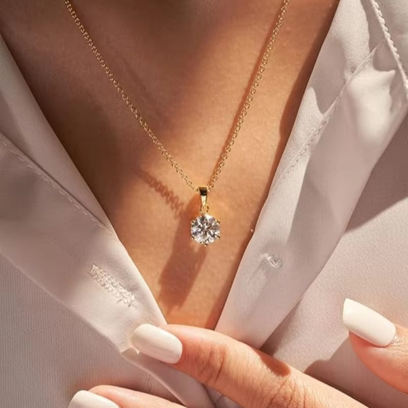 925 Sterling Silver 0.43-0.45 Carat D Color Vs Clarity Cultivated Diamond Necklace Clavicle Chain Classic Pendant Necklace