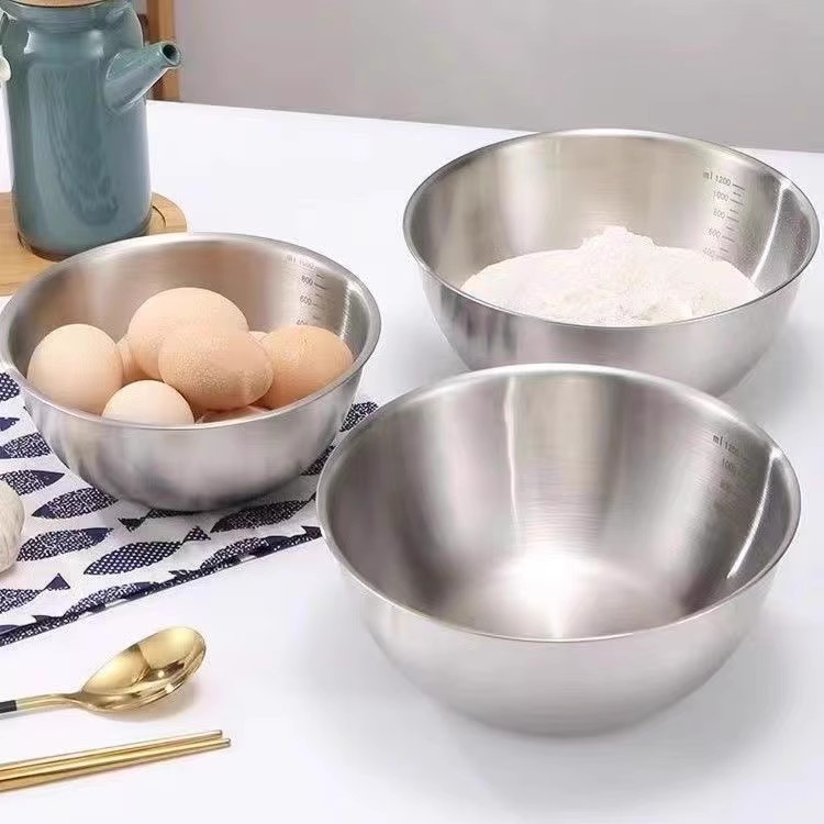 Korean-style stainless steel cold noodle bowl household fruit salad bowl bibimbap bowl egg kneading dough and basin food grade round