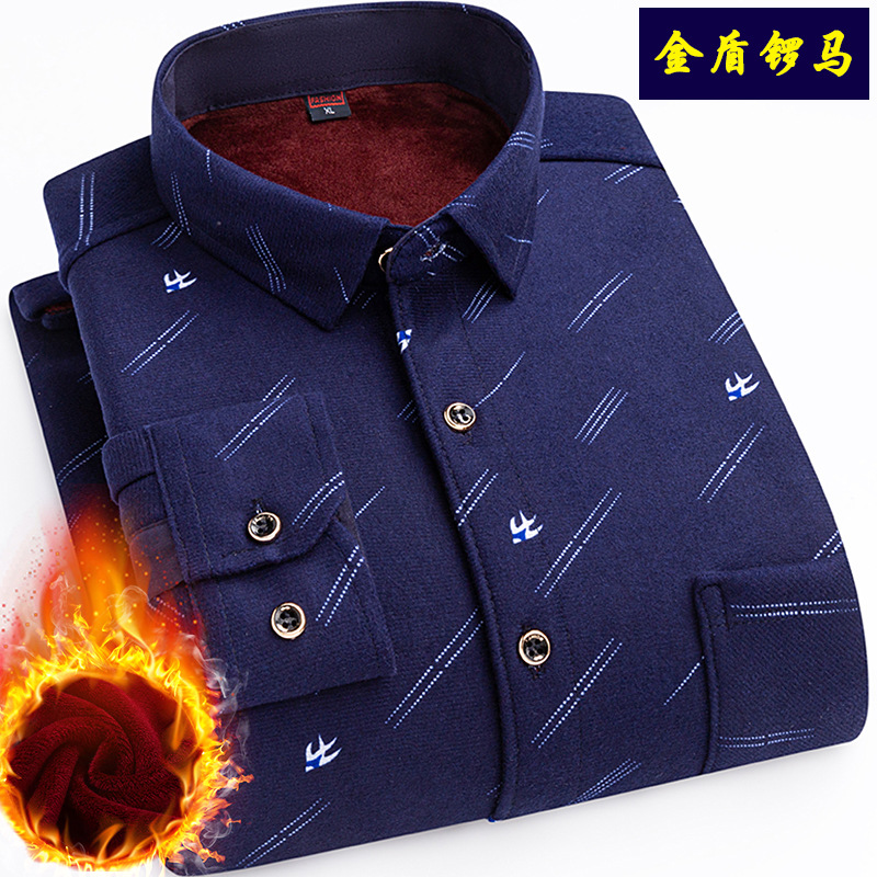 2024 Winter Men's Warm Shirt Plus Velvet Thickened Shirt Plaid Double-Sided Velvet Casual Underwear Men's Wholesale