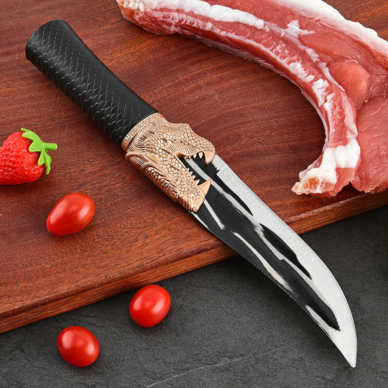 Forging Boning Knife Longquan Dragon Head Longscale Household Sharp Killing Pig Peeling Knife Hand Handle Meat Baking Knife with Leather Cover