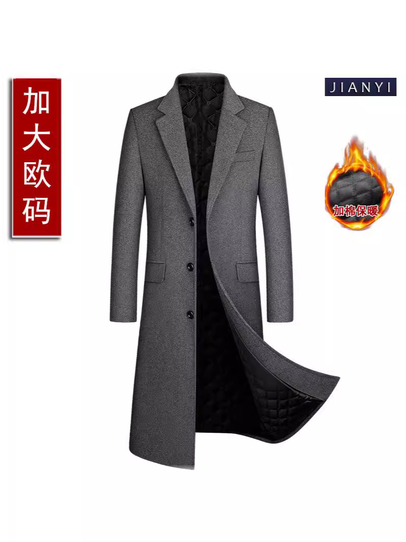 Европейский размер, увеличенная кросс-бордерная версия, шершавая куртка, длинная, до колен, с лацканами, утолщенная для мужчин