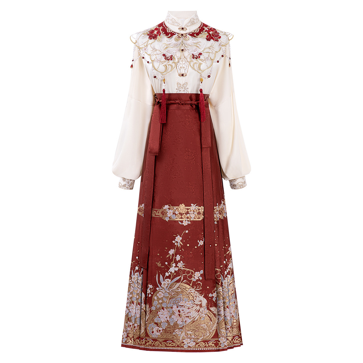 Yi Meng Ge Original Feng Ming Qu Han Dress Women's Chinese Style Improved Han Element Top Cloud Shoulder Horse Face Skirt suit 9336