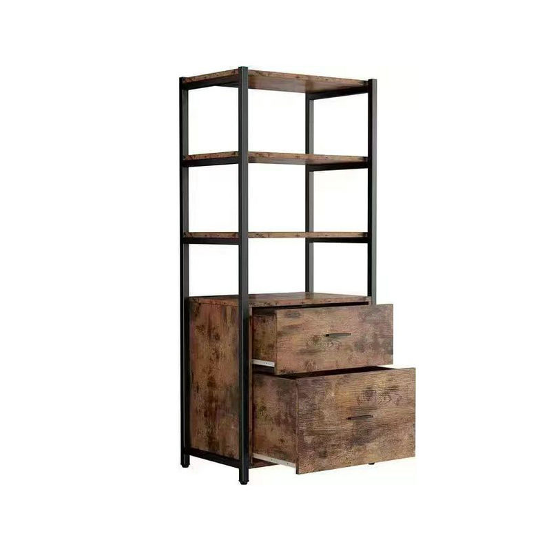 Office Storage Filing Cabinet Multifunctional Bookcase Filing Cabinet with Drawers Wooden Practical with Metal Shelf Display